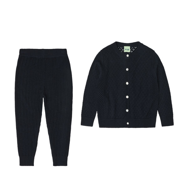 Dark Navy Pointelle Cardigan & Pants