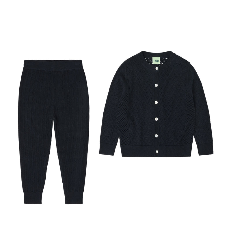 Dark Navy Pointelle Cardigan & Pants