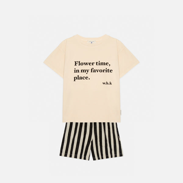 Flower time t-shirt & Black stripes linen Bermuda