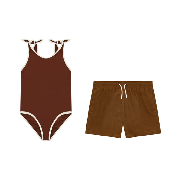 ELIZABETH SWIMSUIT & MATCHING SHORTS - MARRON