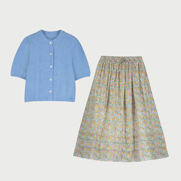 LIBERTY PLEATED MIDI SKIRT & CARDIGAN