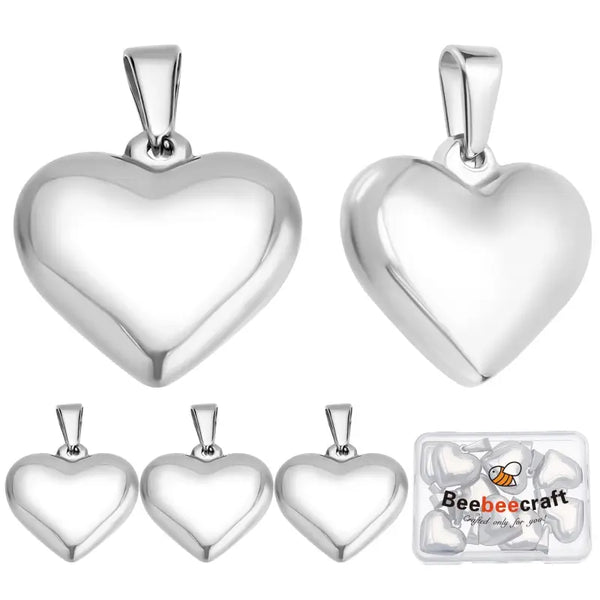 Stainless Steel Heart Charms silver 3D Heart Charm