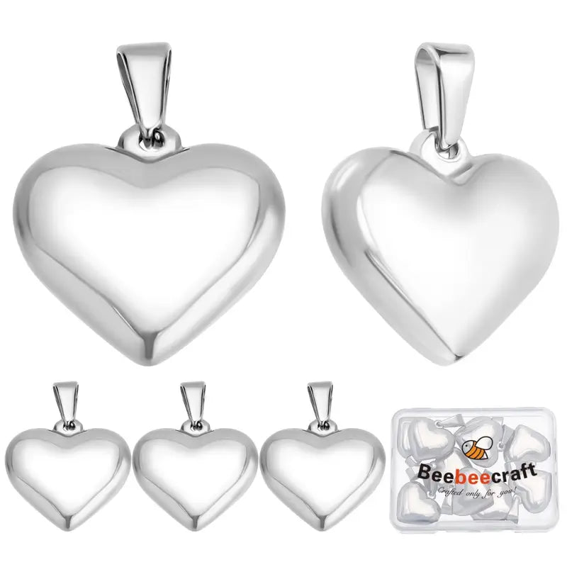 Stainless Steel Heart Charms silver 3D Heart Charm