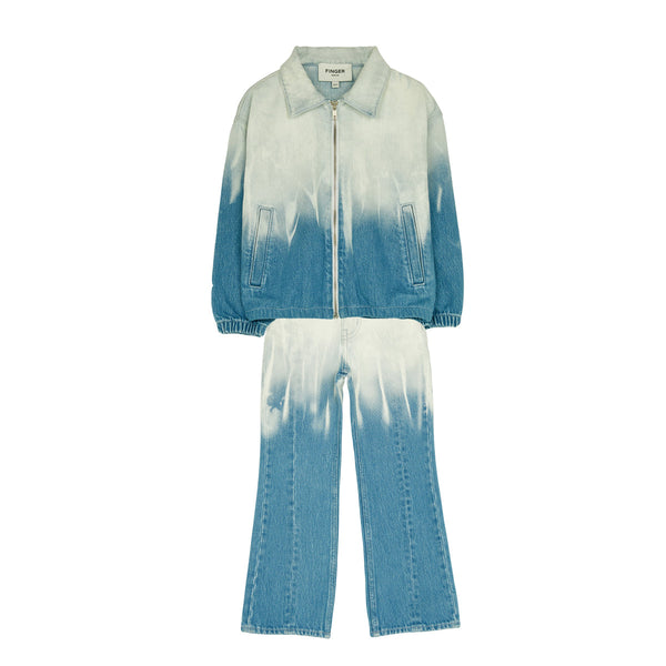 Bleached Blue Dip Dye Oversized Denim Jacket & Flare Jeans- Adults