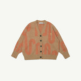 Camel/Coral Squiggle Knit Cardigan