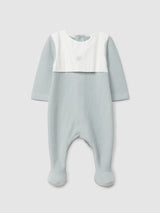 Greyish Blue Babygrow with embroidery & a Pack of 2 bibs