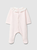 Pink Ribbed velvet babygrow with ruffled collar