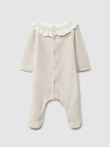 Sand Ribbed velvet babygrow with ruffled collar