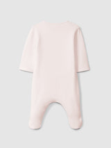 Pink Babygrow with cross stitch embroidery detail