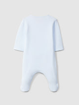 Blue Babygrow with cross stitch embroidery detail