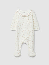 Old Pink Babygrow in floral velvet ruffled collar & Blanket