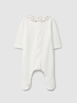 Off-White Velvet babygrow with ruffled collar and smocking
