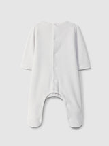 Light Grey babygrow in velvet & print bath towel