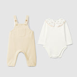 Light Yellow Dungaree & Ruffled Collar in Floral Gauze