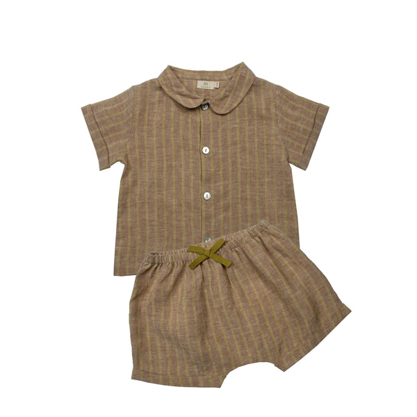 Golden Brown Striped Linen Baby Set