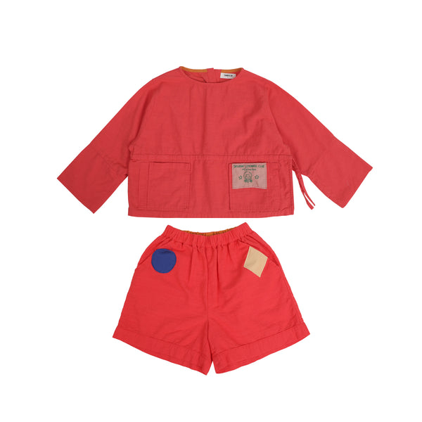 RED shirt and shorts