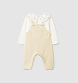 Light Yellow Dungaree & Ruffled Collar in Floral Gauze
