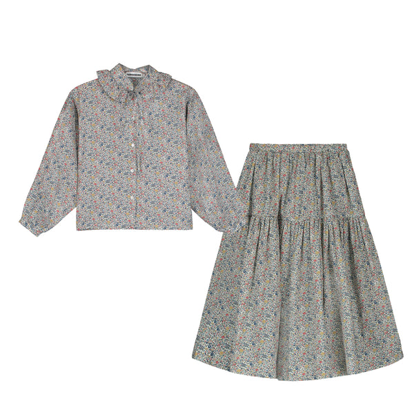 Liberty Ruffled Neck Blouse & Midi Skirt