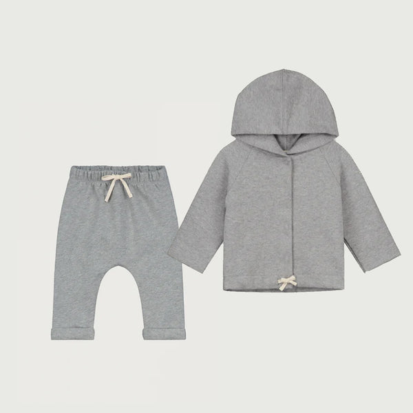 Grey Melange Hooded Cardigan & Pants "Outfit set"