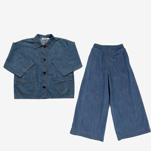 DENIM OVER SIZED SHIRT & WIDE TROUSERS