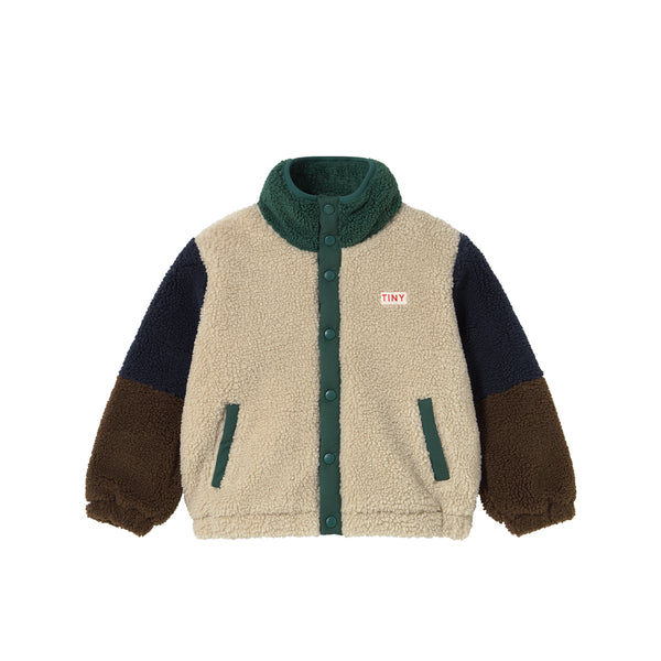 Green Color Block Polar Sherpa Jacket