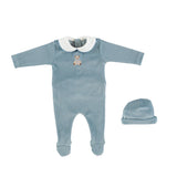 Blue Teddy Velour Baby Set