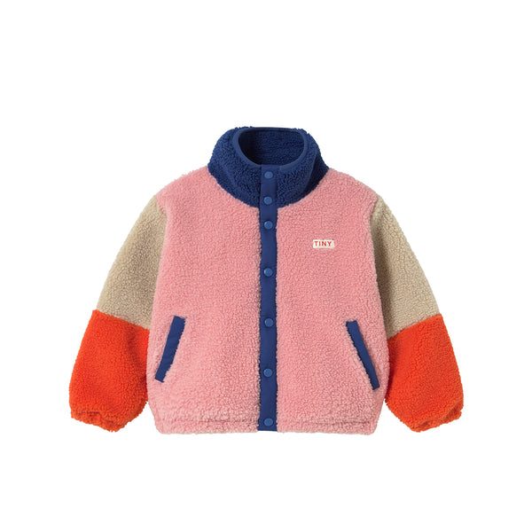 Blue Color Block Polar Sherpa Jacket