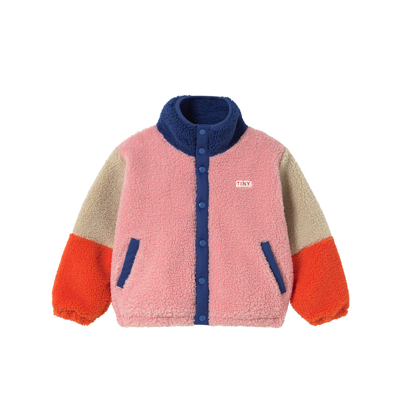 Blue Color Block Polar Sherpa Jacket