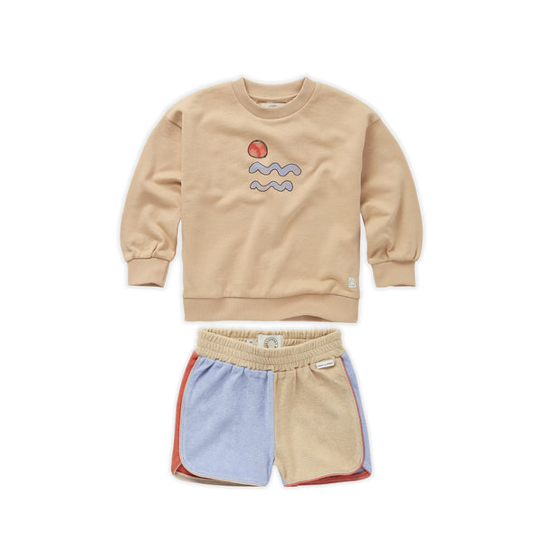 Waves Biscotti Sweatshirt & color-block Terry short "Outfit Set"