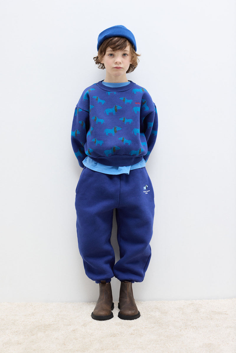 Embroidered Blue Dog Sweatpants and t-shirt