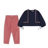 Mini Cherries Blouse & Red Stripes Straight Pant