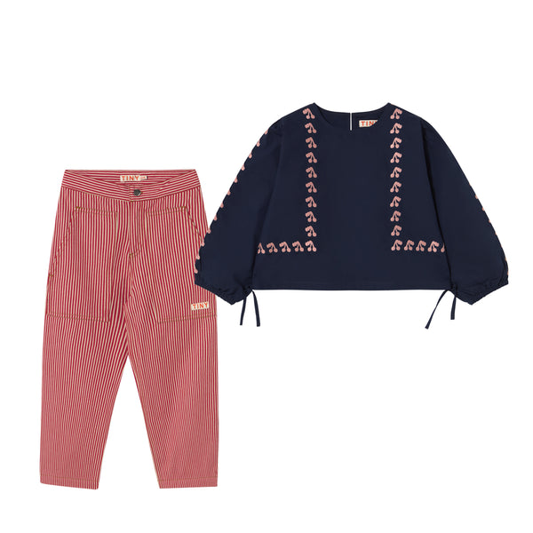 Mini Cherries Blouse & Red Stripes Straight Pant
