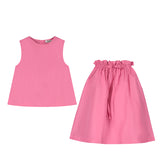 PINK A-LINE TAFFETA BLOUSE & MIDI SKIRT