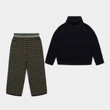 Dark Navy Rollneck Sweater & Checked Pants