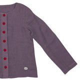 Purple Blouse-Red Buttons & Yellow Skirt