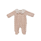 floral velvet Baby Grow with embroidered collar