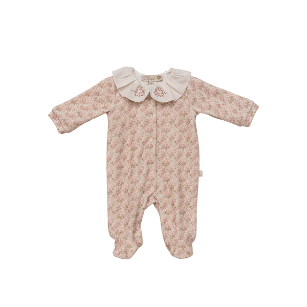 floral velvet Baby Grow with embroidered collar