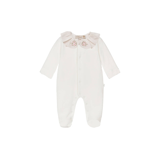 velvet Baby Grow with emroidered collar