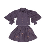 Mauve Blouse-Sand Buttons & Mauve Skirt