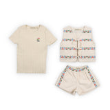 Flower Embroidery Natural Denim 3 PCS  Outfit Set