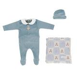 Blue Teddy Velour Baby 3 PCS Set