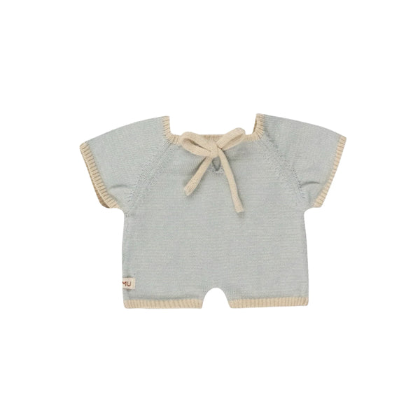 GOMMU MICRO STRIPES SHORT ONE-PIECE *CREAM/SKY BLUE*