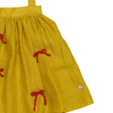 Purple Blouse-Red Buttons & Yellow Skirt