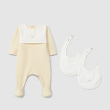 Light Yellow  Babygrow with embroidery & a Pack of 2 bibs
