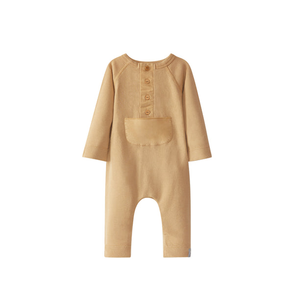 ROMPER CARDED JERSY WITH POCKET | ALMOND