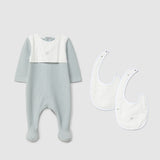 Greyish Blue Babygrow with embroidery & a Pack of 2 bibs