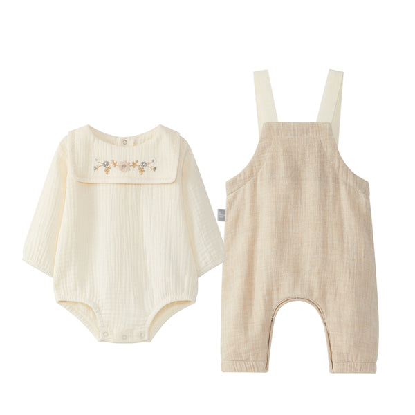 MUSLIN DUNGAREE WITH BODYSUIT | SAND