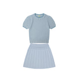 Pale Blue Tee & Pleated Skirt