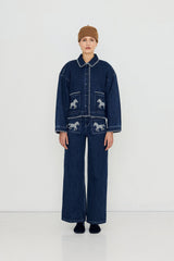 Embroidered Horses Denim Pants