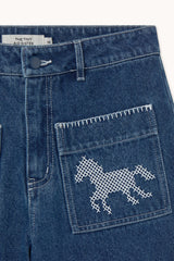 Embroidered Horses Denim Pants